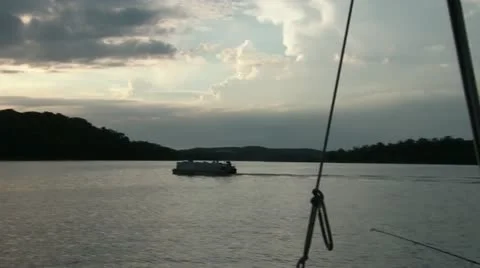 Tracking-boat-at-sunset 스톡 동영상 12615179