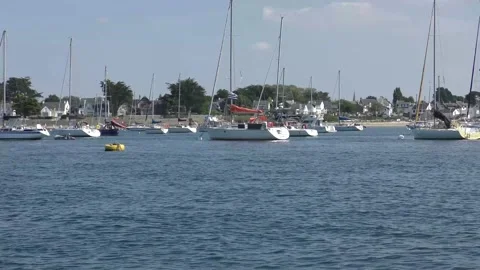 Tracking boats at anchor Stock Footage 146960369