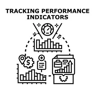 Tracking business performance indicators dashboard analyzing data Stock Illustration