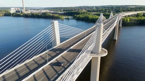 Tracking car over the St. Croix Crossing near Stillwater, MN Stock Footage 142862229