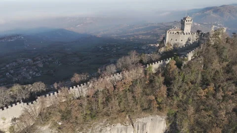 Tracking the castle walls aerials Stock Footage 324029299