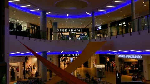 Tracking crane down in the Point Shopping Mall in Malta Sliema Stock Footage 108389015