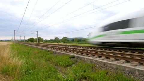 Tracking crane shot of a passing ICE train Stock Footage 135193941