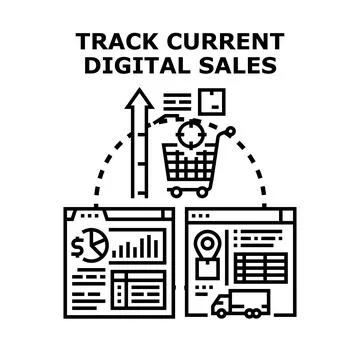 Tracking current digital sales and e commerce analytics Stock Illustration