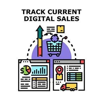 Tracking current digital sales and e commerce analytics Stock Illustration