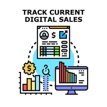 Tracking current digital sales data and analytics Stock Illustration