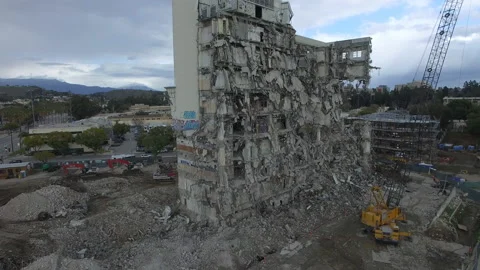 Tracking DEMOLITION Building Post Apocalypse Stock Footage 150460550