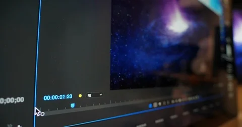 Tracking Dolly Closeup Shot of Video Editor and Galaxy Vídeos de archivo 92932340
