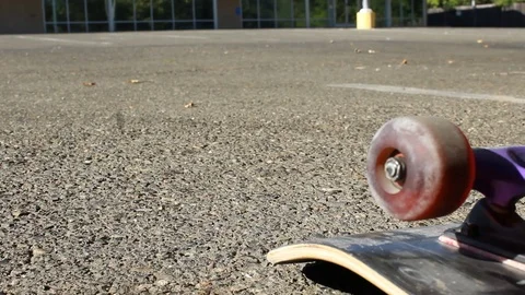 Tracking Down Skateboard Flipped over in Parking Lot Extreme Sports Dolly Sho Video stock 114033830