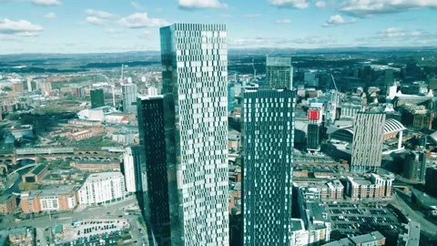 Tracking Drone Footage of Deansgate Square Skyscrapers, Manchester 3 動画素材 234999623