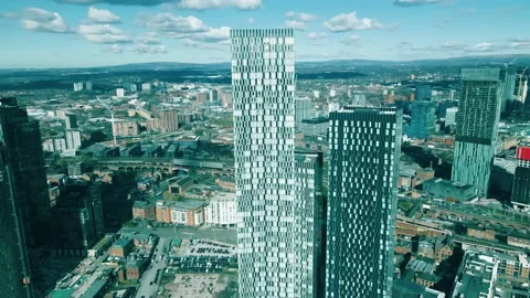 Tracking Drone Footage of Deansgate Square Skyscrapers, Manchester 4 動画素材 234999988