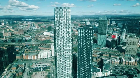 Tracking Drone Footage of Deansgate Square Skyscrapers, Manchester 6 動画素材 235000341