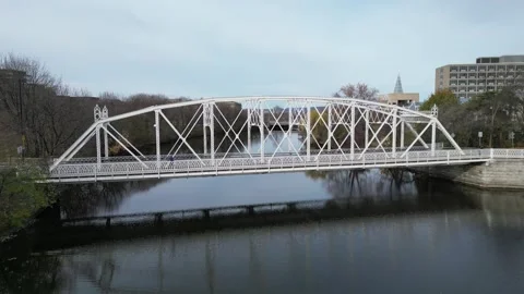 Tracking drone shot of old bridge Stock Footage 292534515