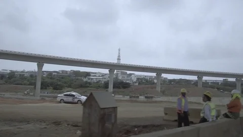 Tracking of Durban Bridge freeway interchange construction. Stock Footage 82968199