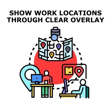 Tracking employee and delivery work locations on map Stock Illustration