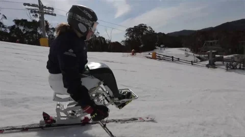 Tracking follow shot of skiir down mountain Stock Footage 81498590
