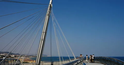 Tracking forward #2 on the pedestrian track of the Ponte del Mare, Pescara Stock Footage 147434459