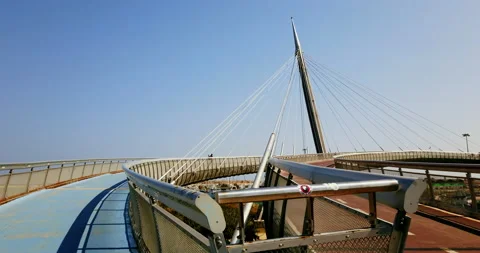 Tracking forward #3 on the pedestrian track of the Ponte del Mare, Pescara Stock Footage 147435372