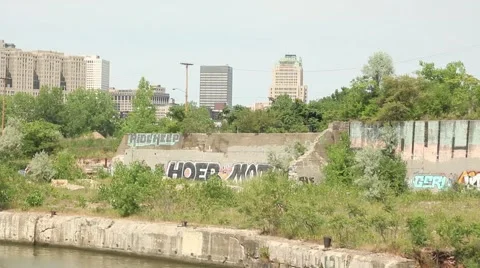 Tracking Graffiti Along Riverside Stock Footage 68681795