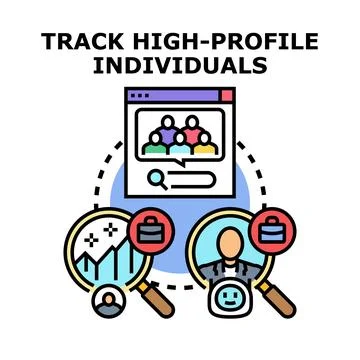 Tracking high profile individuals data and profiles Stock Illustration