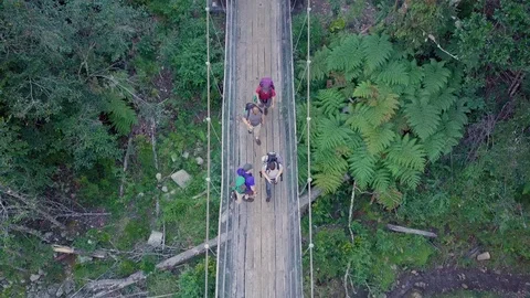 Tracking with Hikers on Bridge Stock Footage 100686464