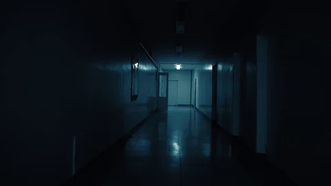 Tracking inside a long dark gloomy corridor. Stock Footage 105856763