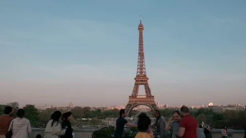 Tracking Left Distant Eiffel Tower Trocadero View Evening Paris Stock Footage 92153091