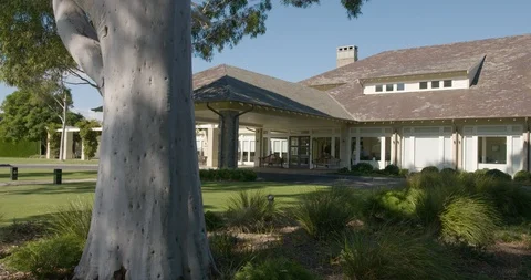 Tracking left to right on beautiful golf clubhouse in Melbourne, Australia. Stock Footage 87257414