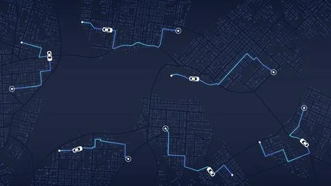 Tracking location and planned route on the map. Intended goals, destinations Stock Illustration