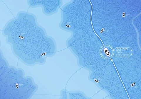 Tracking location and planned route on the map. Intended goals, destination. Stock Illustration