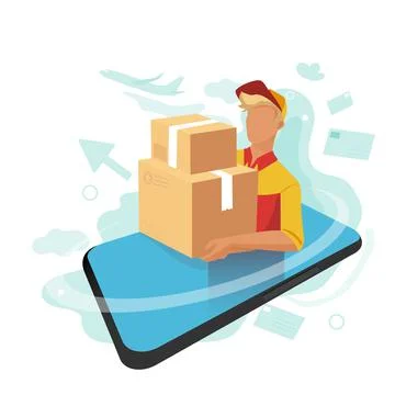 Tracking the location of the parcel through a mobile app. Always know where y Stock Illustration