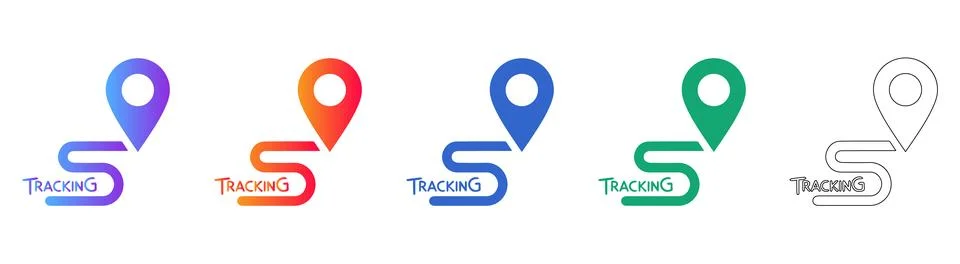 Tracking Location Pin and Path Icons Set Stock Illustration