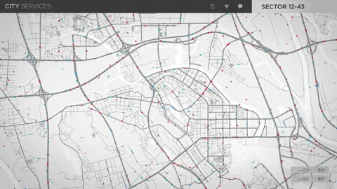 Tracking Locations Of Vehicles In High Tech City Services Transport Routes Map Stockbeeldmateriaal 211792253