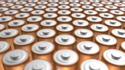 Tracking loopable shot of large pack of batteries with soft focus. 3D rendered Stock Footage 157921389