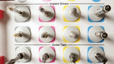 Tracking Macro Shot Set of drill nozzles for a dental bur machine for implants Stock Footage 168367448