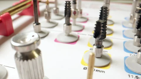 Tracking Macro Shot Set of drill nozzles for a dental bur machine for implants Stock Footage 168367575