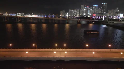 Tracking Miami bridge at night Stock Footage 280792643