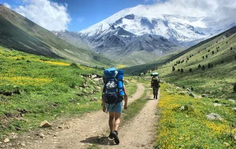 Tracking in mountains Stock Photos