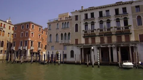 Tracking moving shot along the Grand Canal showing Venetian Palaces, Venice,  Stock Footage 83315088