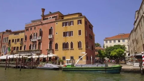 Tracking moving shot along the Grand Canal near the station, Venice Stock Footage 83319627