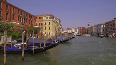 Tracking moving shot along the Grand Canal showing Venetian Palaces, Venice,  Stock Footage 83324319