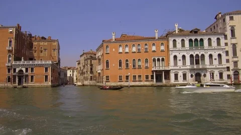 Tracking moving shot along the upper Grand Canal showing Venetian Palaces, Ve Stock Footage 83313519