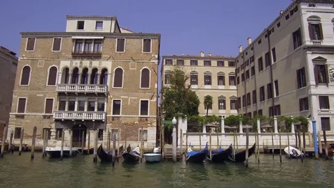 Tracking moving shot along the upper Grand Canal showing Venetian Palaces, Ve Stock Footage 83314309