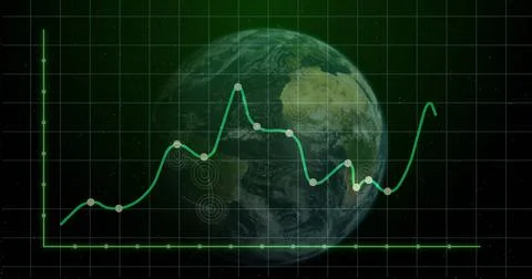 Tracking neon green line graph fluctuating across virtual analytics dashboard, 스톡 일러스트