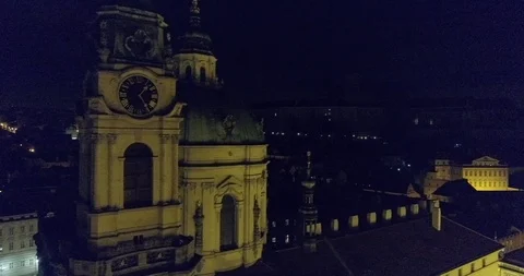 Tracking Night time Clock Town Old Town Square Stock Footage 121010076