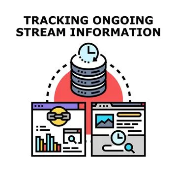 Tracking ongoing stream information with real time data analysis Stock Illustration