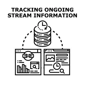 Tracking ongoing stream information with real time data analysis Stock Illustration