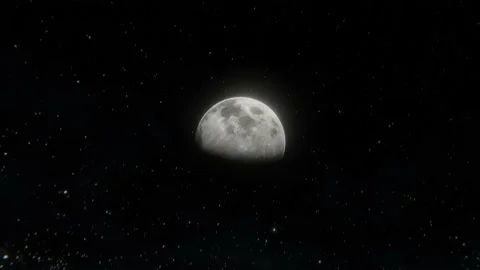 Tracking out epic shot of the Moon in open space. Flying under the Moon in 4k 3d Stock Footage 146168662