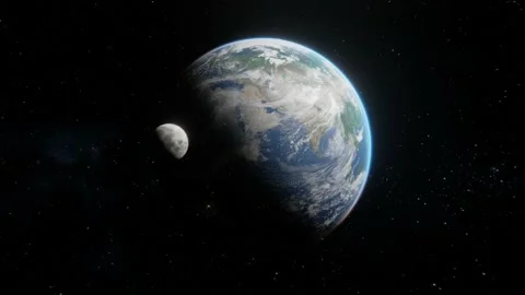 Tracking out view of Earth from space with Moon flying around on earth orbit Vídeo Stock 146168492