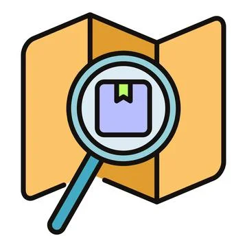 Tracking package delivery on a map with magnifying glass Stock Illustration